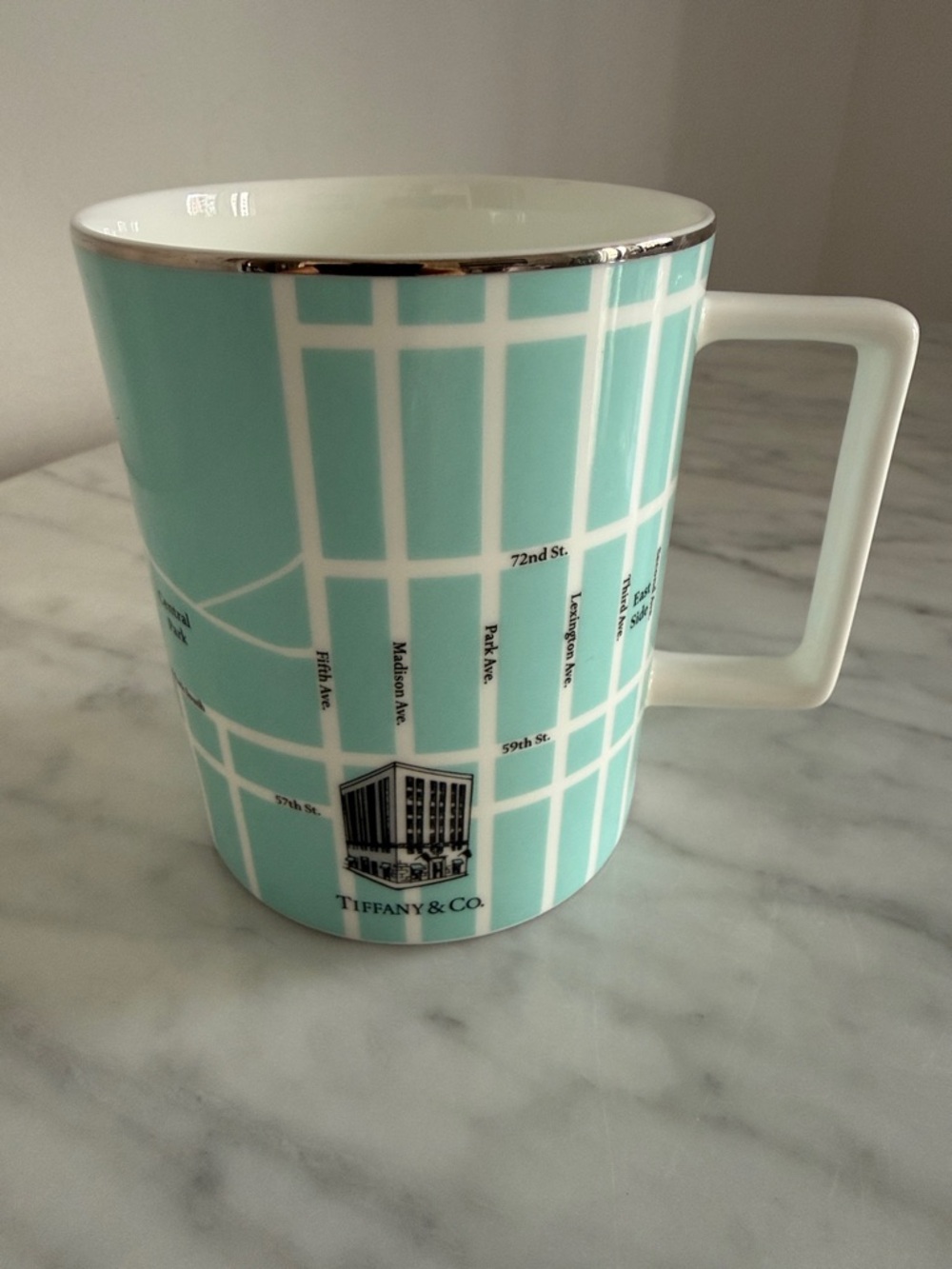 Tiffany & Co. Blue Mug with Map Design 14oz Brand New